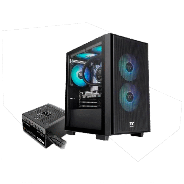 Gabinete TT H16 Black Micro Tower TG Fan ARGB x3 Black c/Fuente 650W 80 Plus Bronze