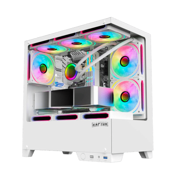 Gabinete Raptor Thunder Strike TG x2 Mid-Tower RGB Fan x1 White
