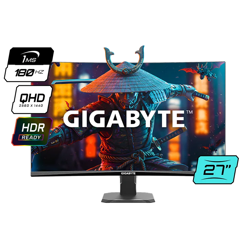 MONITOR GAMER GIGABYTE 27" 180HZ QHD 1440P 1MS CURVO VA GAMING HDR GS27QCA